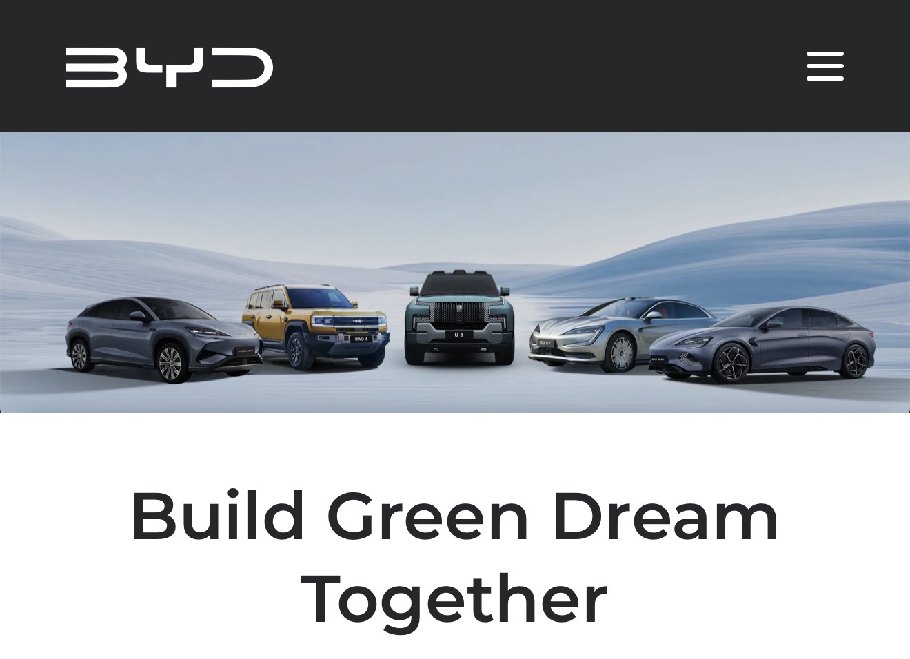 BYD Canada website — Build Green Dream Together