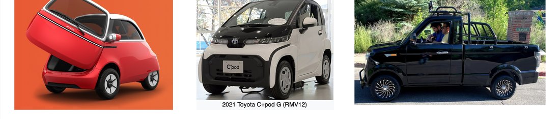 A lineup of Neighbourhood Electric Vehicles